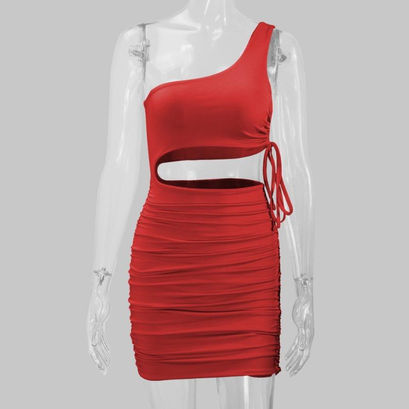Sexy, modisches, ausgehöhltes, plissiertes Wickelkleid für Damen