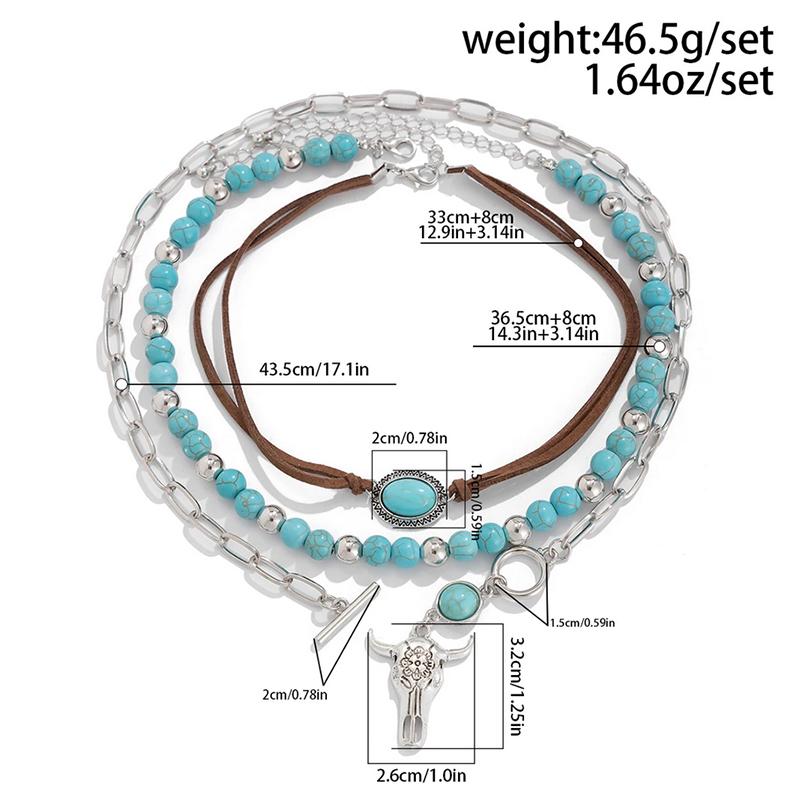 

Salircon Набор из 3 шт. Винтажное этническое ожерелье с подвеской в виде головы быка для женщин, изысканные бусины из зеленого камня, цепочка для ключицы, ювелирные изделия