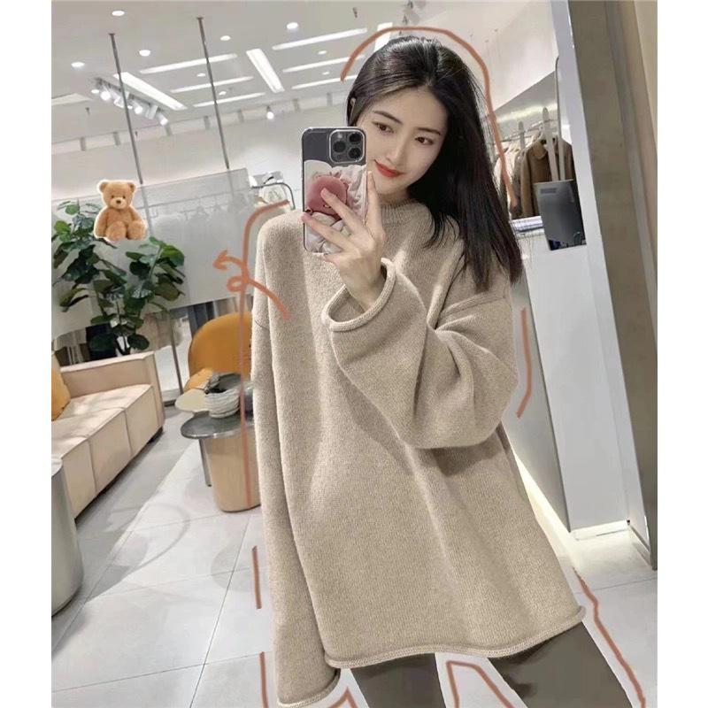 

Женский шерстяной свитер средней длины с круглым вырезом - Повседневный с длинным рукавом Medium верблюд