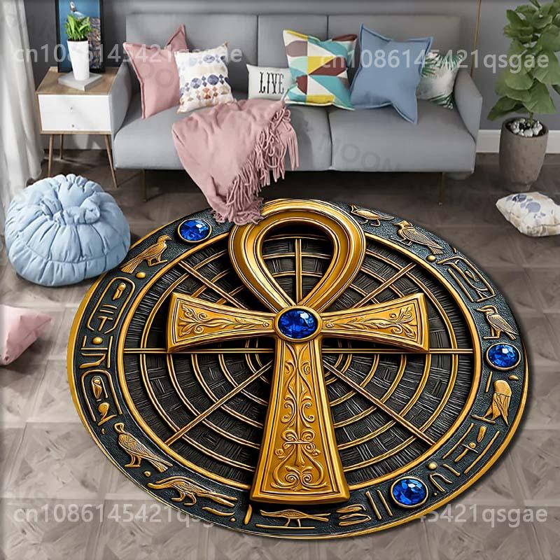 

New Arrived! Ancient Egyptian Elemental Scepter Printed Round Carpet LivingRoom Bedroom Table Chair Sofa Decorative Mat Yoga Mat Diameter 60cm