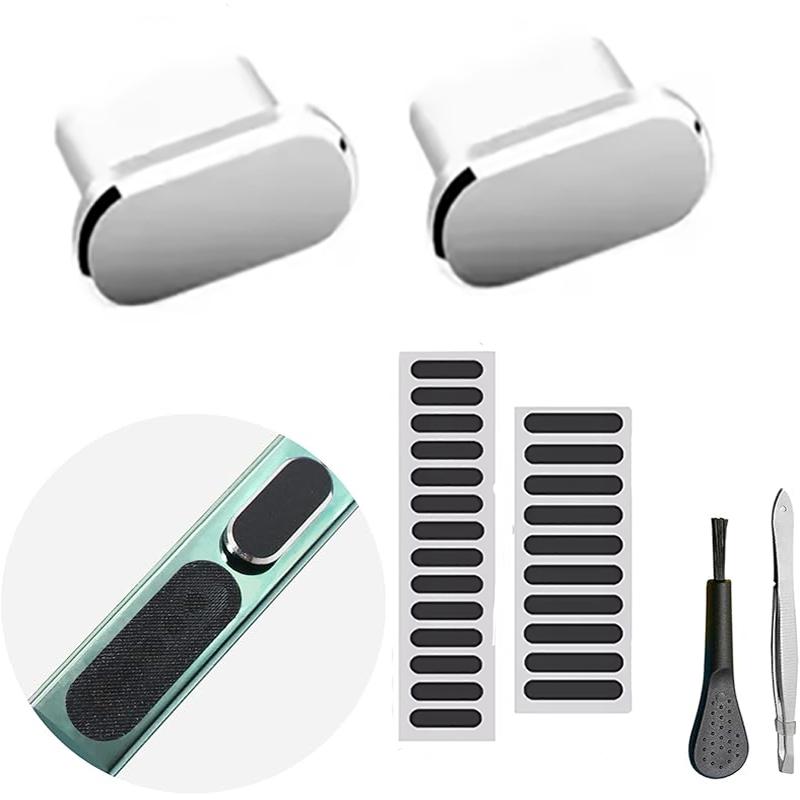 28pcs Universal Phone Dust Plug Set, Type C Port Cover & Speaker Protector For iPhone 15 & Up Series and Samsung Galaxy models.