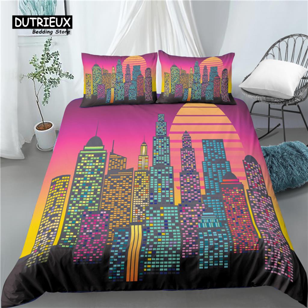 Home Living Luxury 3D City Print 2/3Pcs Comfortable Duvet Cover PillowCase Bedding Sets Queen and King EU/US/AU Size