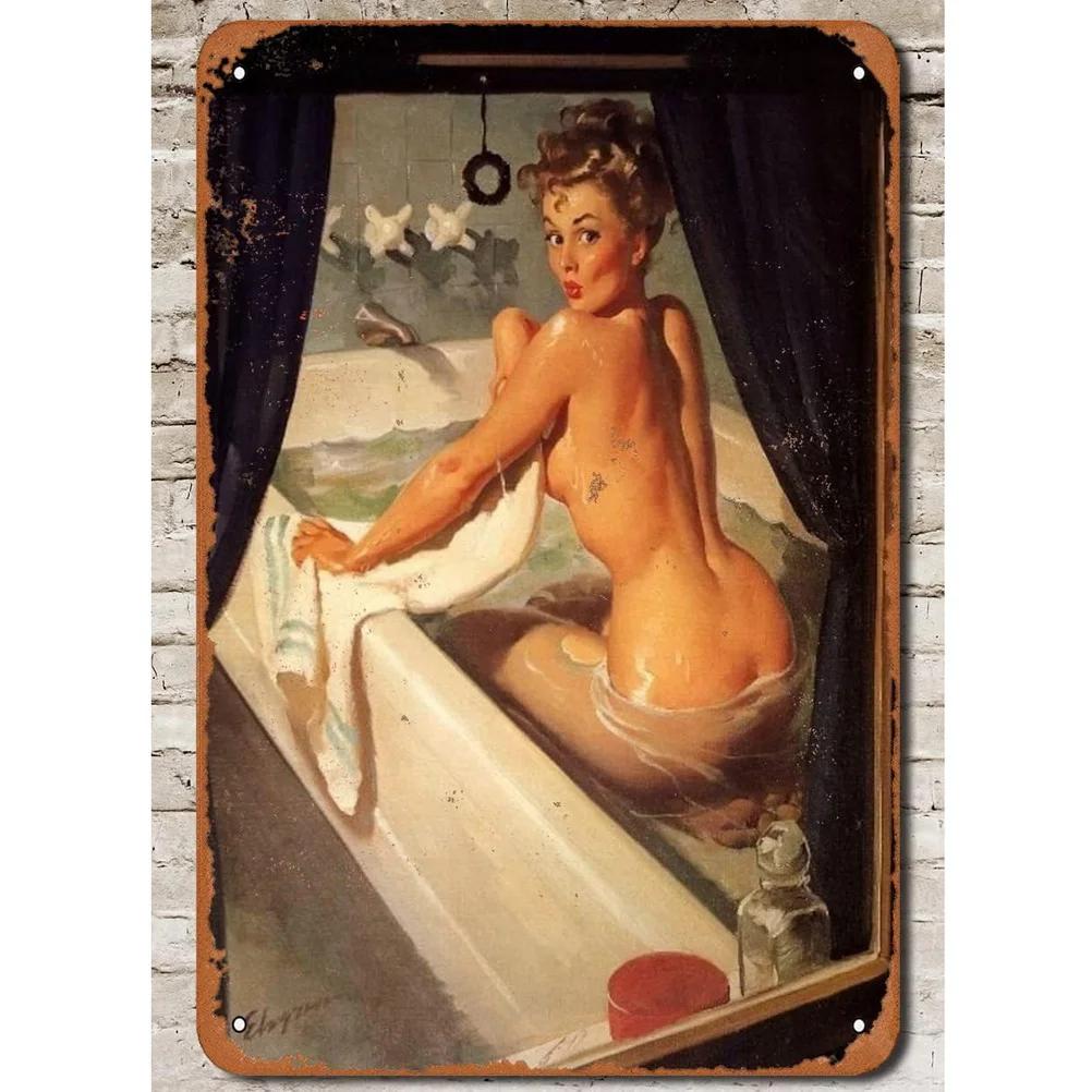Vintage Metal Signs Pinup Girls Wall Decor for Bathroom Laundry Man Cave Home Bars Garage Cafe Clubs Retro Posters Plaque