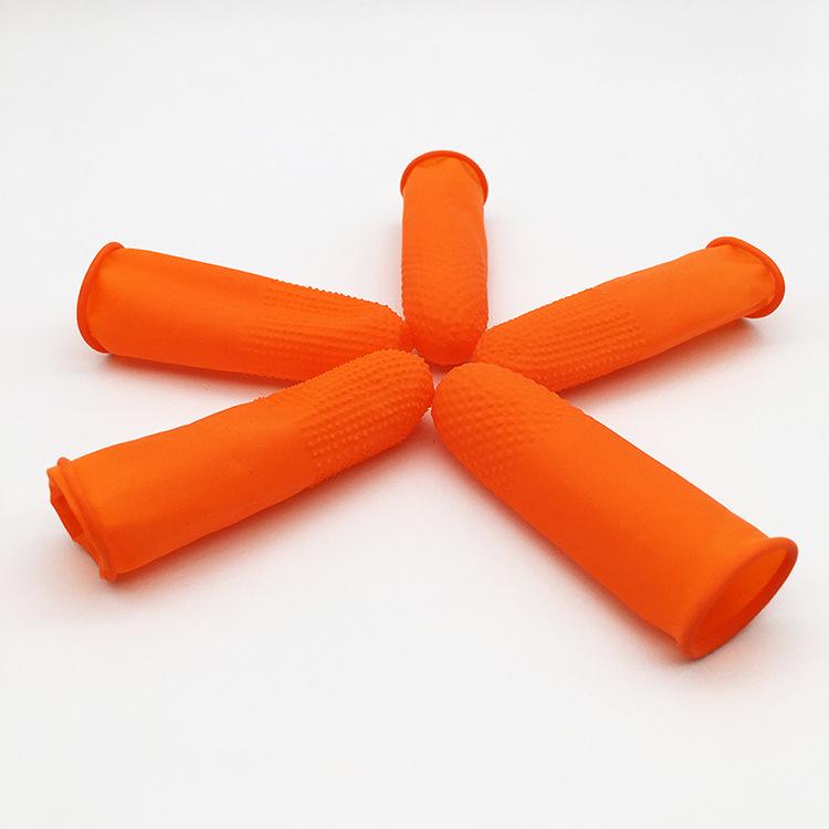 

Durable Orange Anti-Slip Latex Finger Cots: Thick, Wear-Resistant, Anti-Static, and Pitted Design