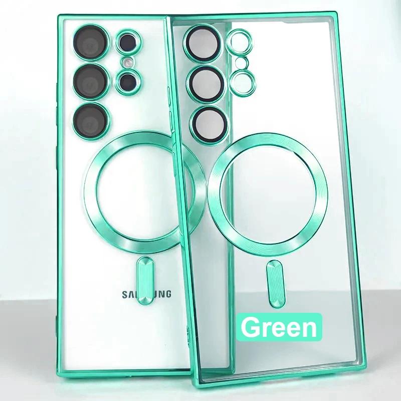 Original Wireless Magnet Plating Cover For Magsafe Case For Samsung Galaxy S24 Ultra S21 S23 Fe S22 Plus Full Camera Protection Case