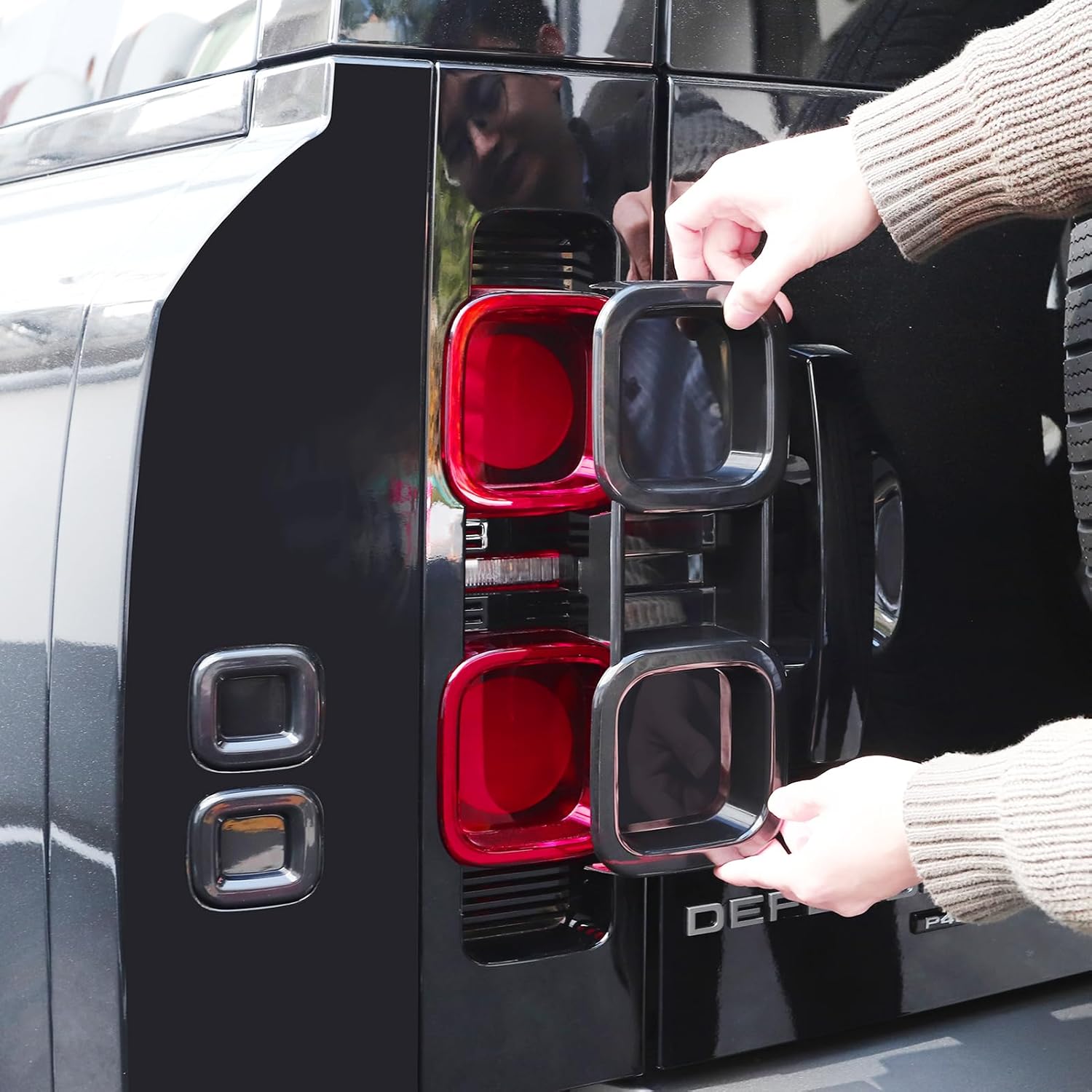 Smoked Tail Light Cover for 2020-2025 2026 Land Rover Defender 90 110 130 Rear Tail Light Fog Light Housing Exterior Conversion Black Knight Smoked Tail Light Cover 6