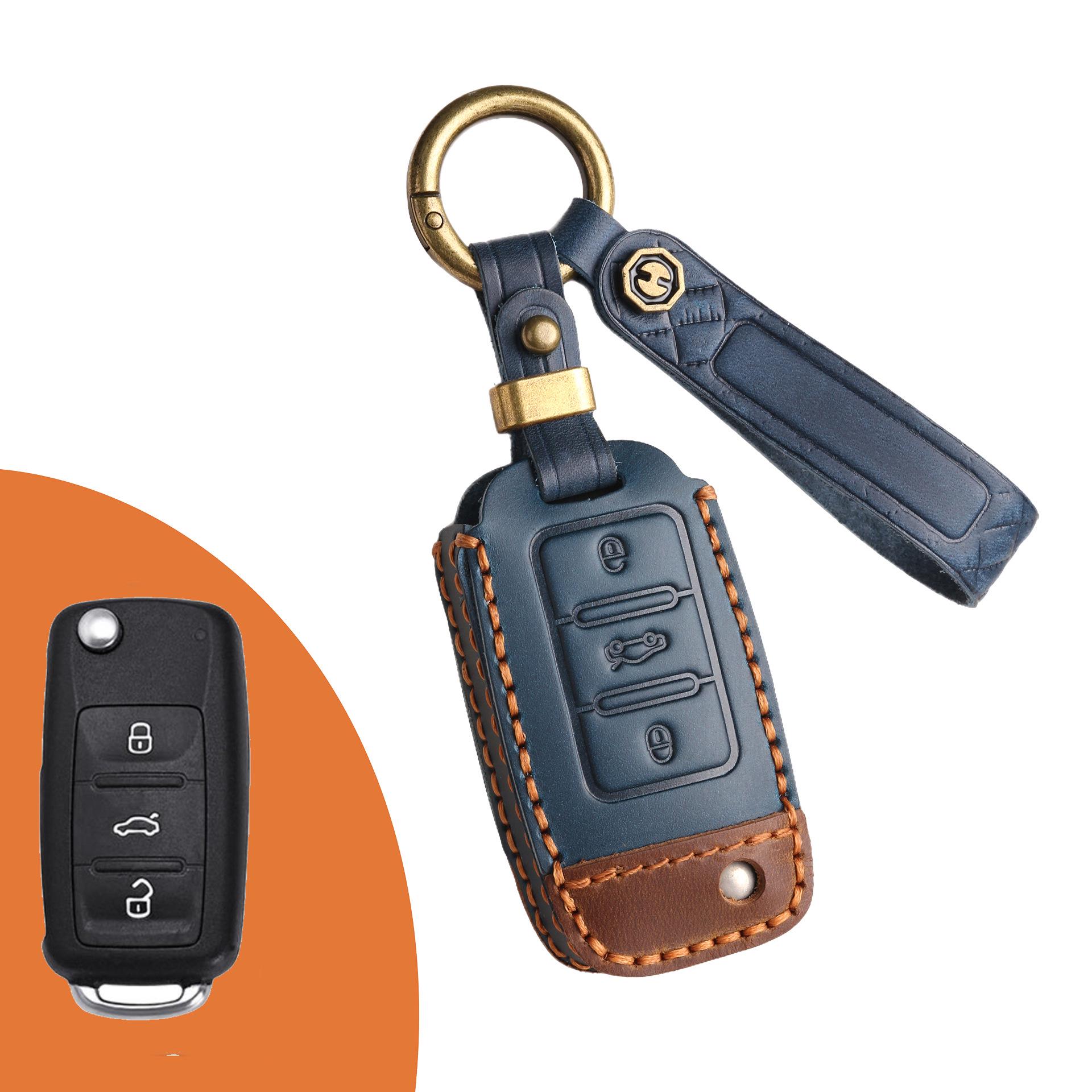 

Чехол для ключа из натуральной коровьей кожи для Volkswagen - Подходит для моделей Lavida и Bora