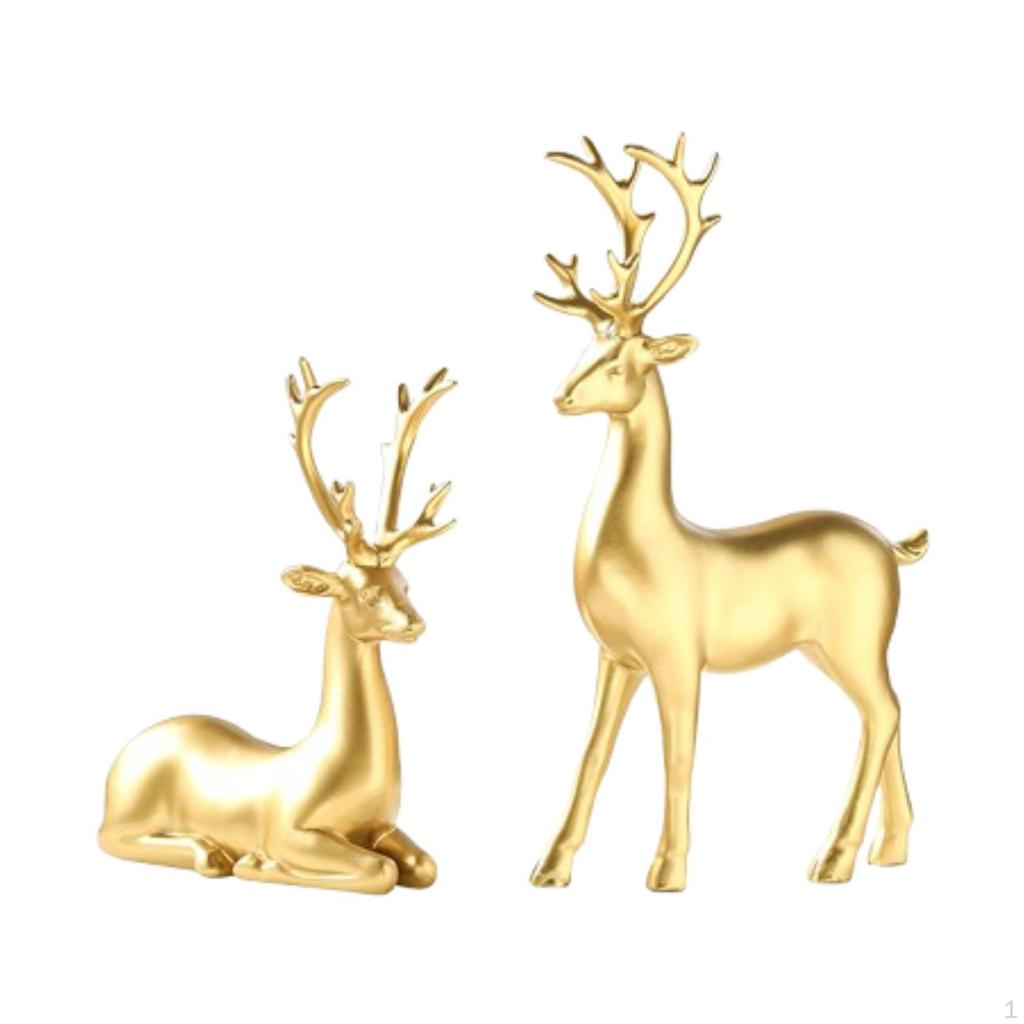 2 Pieces Reindeer Figurines Deer Decorations Festive Atmosphere Statues Sculptures for