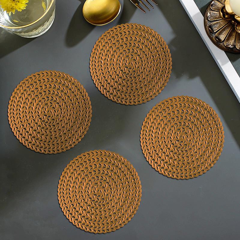 4PCS Creative Hollow Cup Mat Vintage Wheat Coasters Table Placemat Heat Insulation Decorative Doilies for Home Kitchen Dining