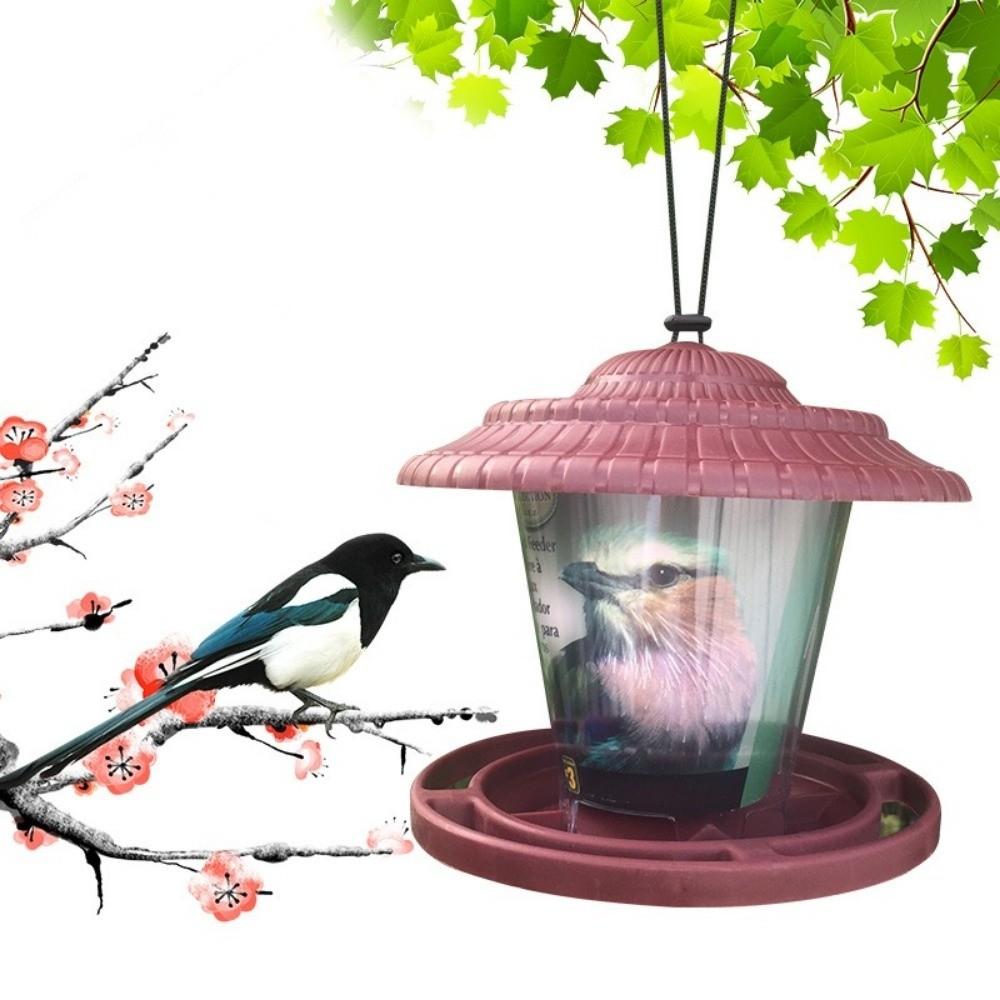 Waterproof Hanging Wild Bird Feeder Durable Large Capacity Feeding Station with Roof Plastic Bird Food Holder Yard