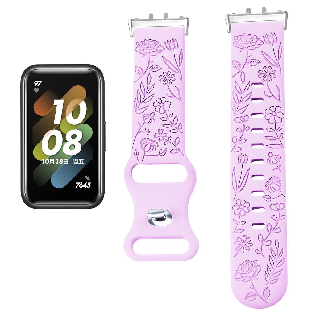 Prints Design Strap for Samsung Galaxy Fit 3 Watch Band Silicone Engraving Bracelet for Samsung Galaxy Fit 3 Floral Wristband