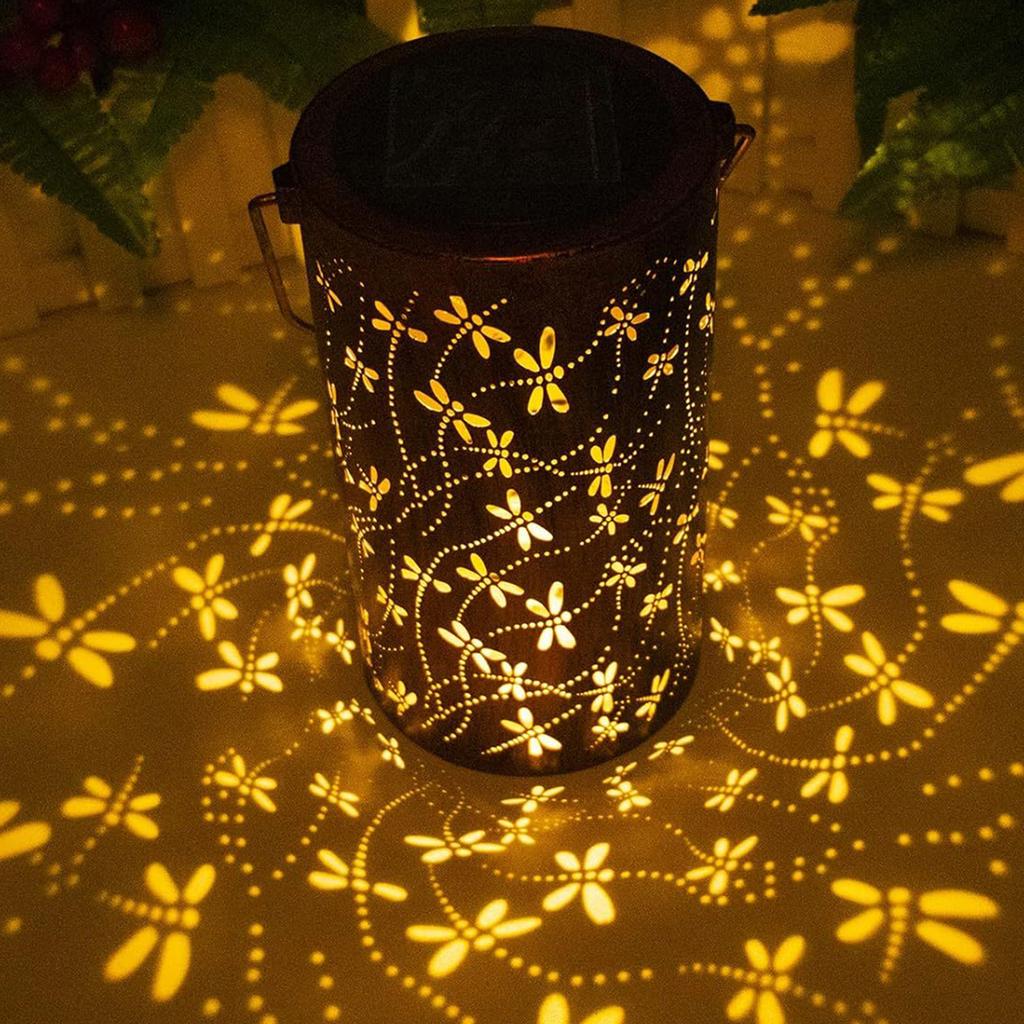 1Pc Outdoor Solar Metal Cutout Dragonfly Shape Table Lamp Chandelier Romantic Atmosphere Garden Decorative Lights