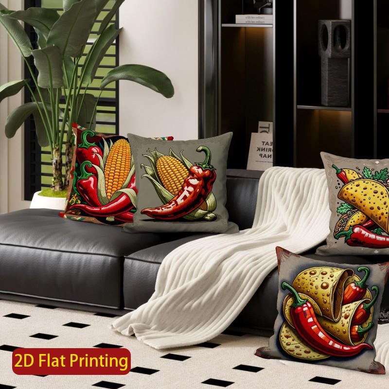 2D Mexican Fiesta Food Print Throw Pillow Covers** Pattern Cushion Cover Suitable For Sofa Bedroom Car Pillow Cover