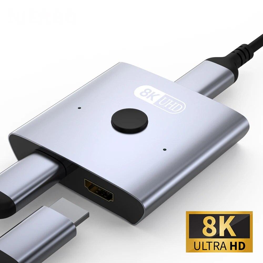 

8K двунаправленный HDMI 2.1 коммутатор-разветвитель 2 в 1 выход Ultra HD 4K@120 Гц 8K@60 Гц 48 Гбит/с алюминиевый HDMI-концентратор для PS5 Xbox серый