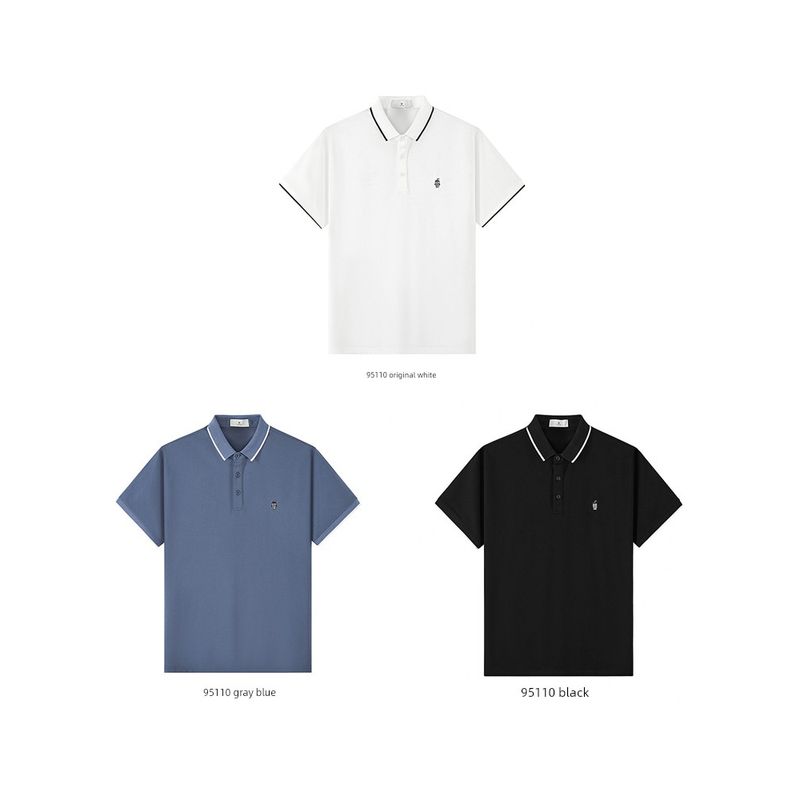 American-Style Casual Embroidered Color-Blocked Lapel Knit Polo Shirt for Men, Short-Sleeve Summer Collared T-Shirt, Export Men's Clothing
