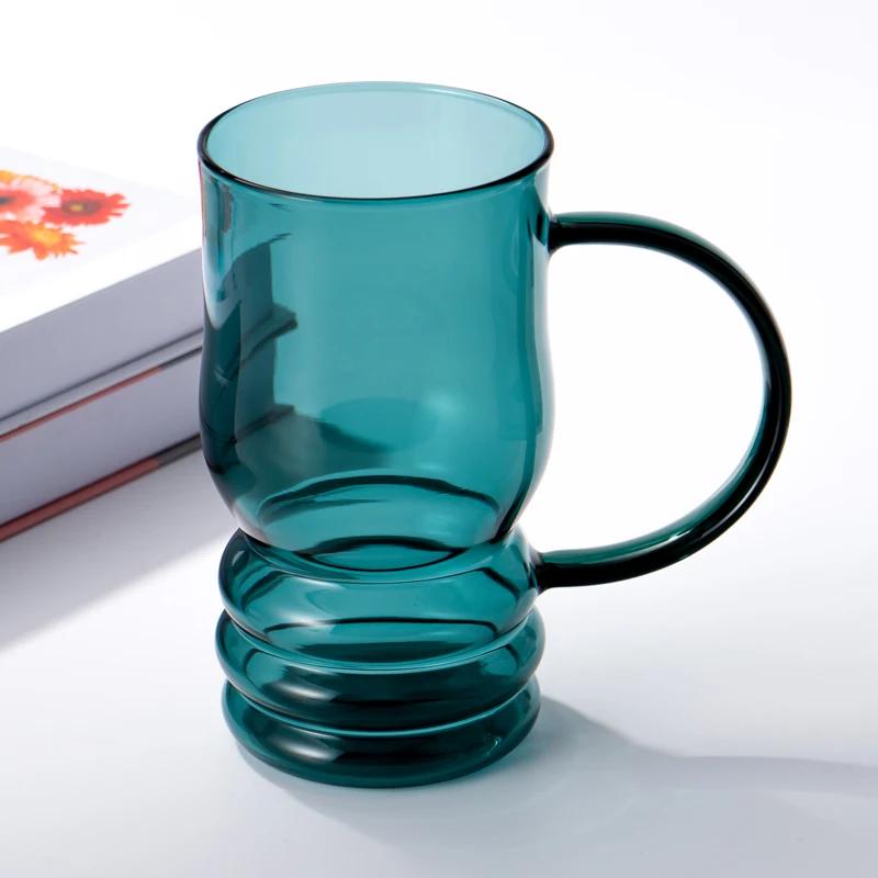 

500ml Nordic Large Glass Coffee Cup with Color Belt Handle High Temperature Resistant Tea Beer Mug for Breakfast 500ml світло-зелений колір