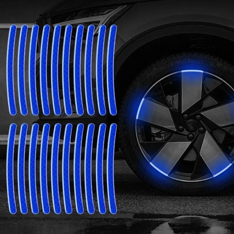 40/20pcs Car Wheel Tire Hub Reflective Strips Car Motor Tyre High Reflective Night Warning Safety Driving Reflector Sticker