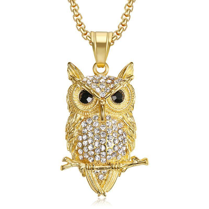 European and American Jewelry, Gold-plated and Diamond-encrusted Owl Pendant Necklace 2026 60CM