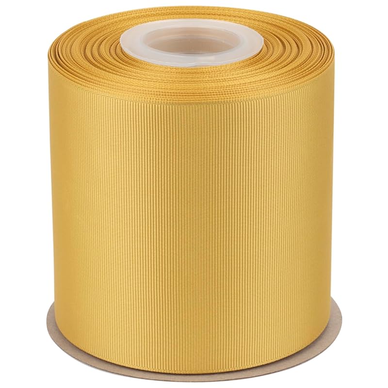 

[Tekdeere]Width 100mm solid gold grosgrain ribbon, perfect for gift wrapping, sewing, hair accessories, wedding decoration - 22 meters/roll