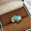 Turquoise Rings for Women Classic Retro Wave Hollow Out Luster Light Luxury Refreshing Blue Oval Ring Banquet Fine Zircon