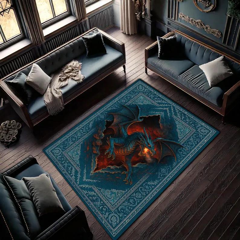 

Fantasy Dragon Pattern Area Carpet Mat Rug Home Decoration Dark Gothic Vintage Modern Living Room Floor Rug Home Carpet 40X60cm