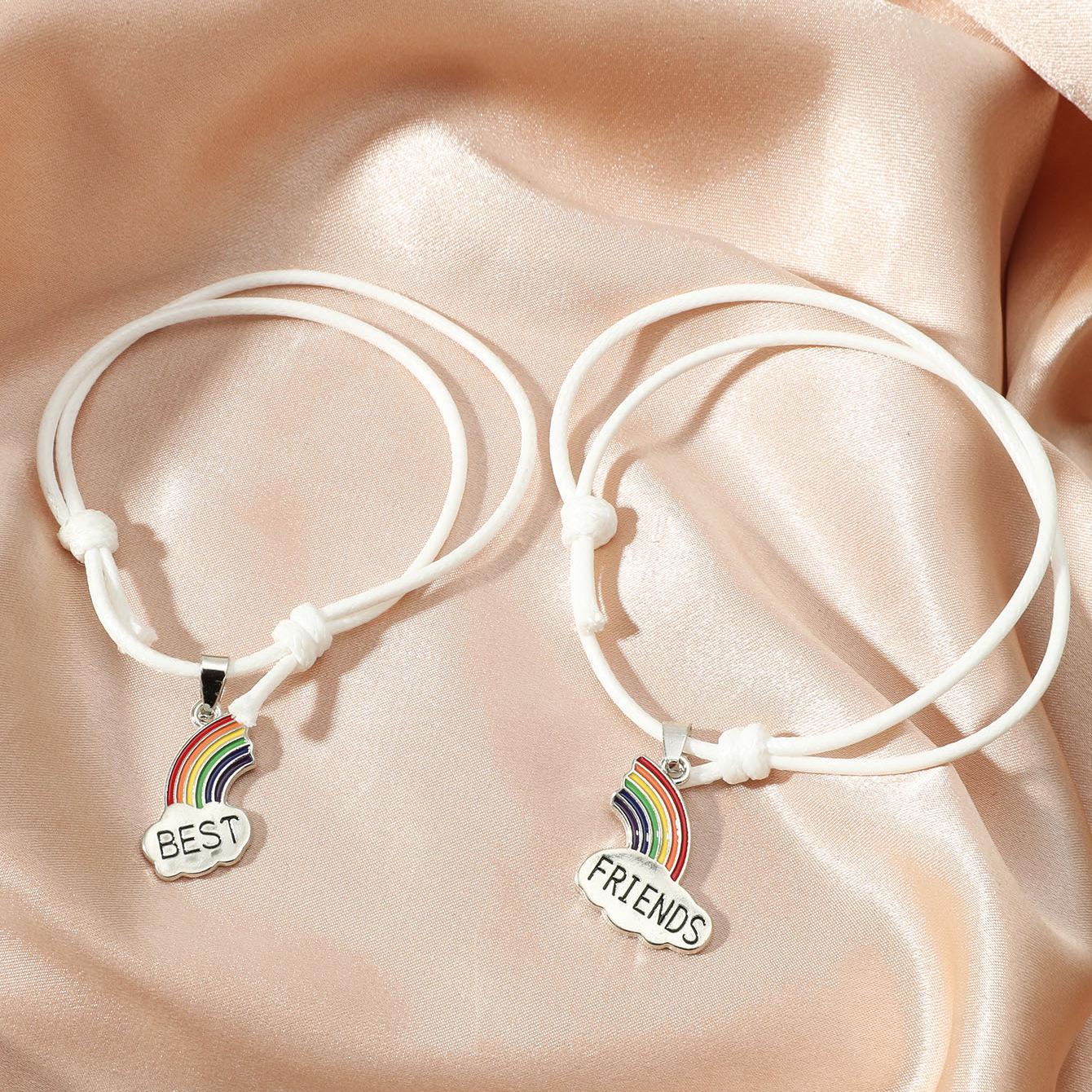 Colorful Rainbow Pendant Couple Bracelets: European & American Wax Cord Style