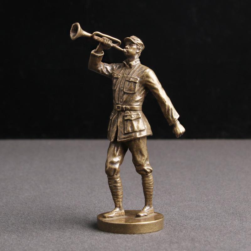 Pure Brass Long March Red Army Soldier Statue Home Decoration Crafts Trumpeter Commemorative Theme Character Sculpture Ornaments