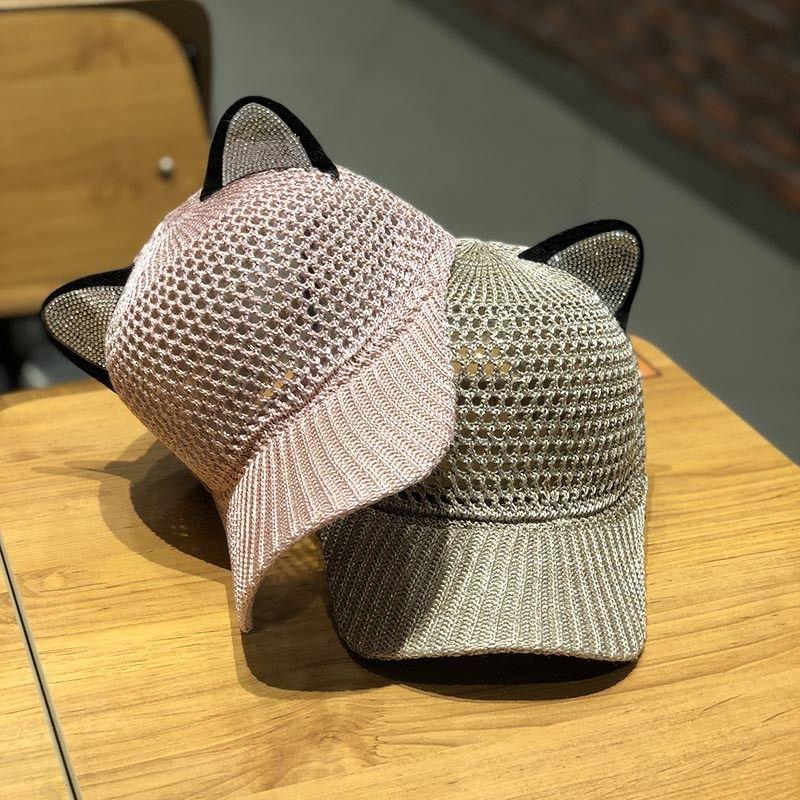 Niedliche Baseballkappe mit Katzenohren für Damen - Verstellbarer Schnappverschluss, atmungsaktive Mesh-Truckerkappe, leichter Sommer-Sonnenhut mit entzückenden Katzenohren
