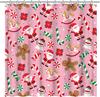 Christmas Gingerbread Man Santa Claus Pink Shower Curtain Candy Cane Snowman Pattern Santa Party Decorations Waterproof Fabric