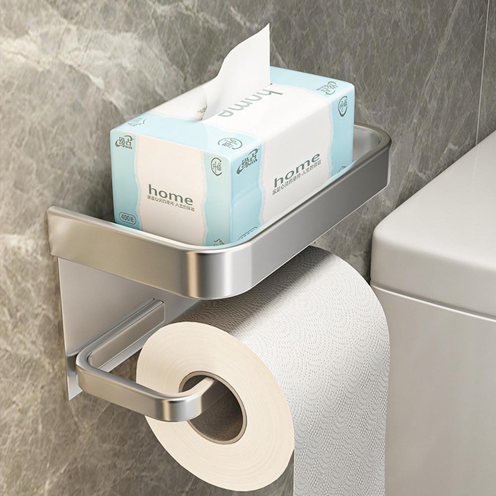 No Drill Tissue Holder Wall Mounted Storage Shelf Toilet Paper Holder Bathroom Accessories
