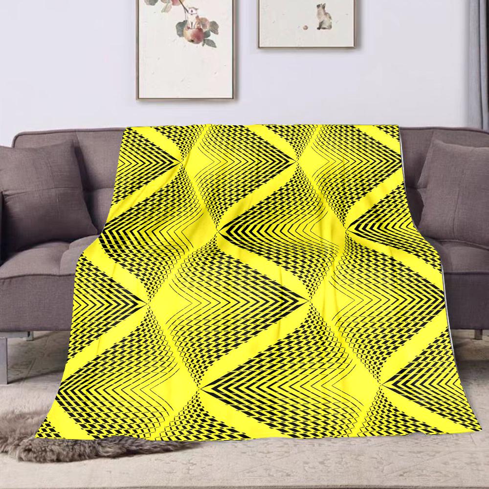Yellow Geometric Optical Illusion Pattern Patterned flannel blanket perfect for the bedroom living room, sofa, or a little nap