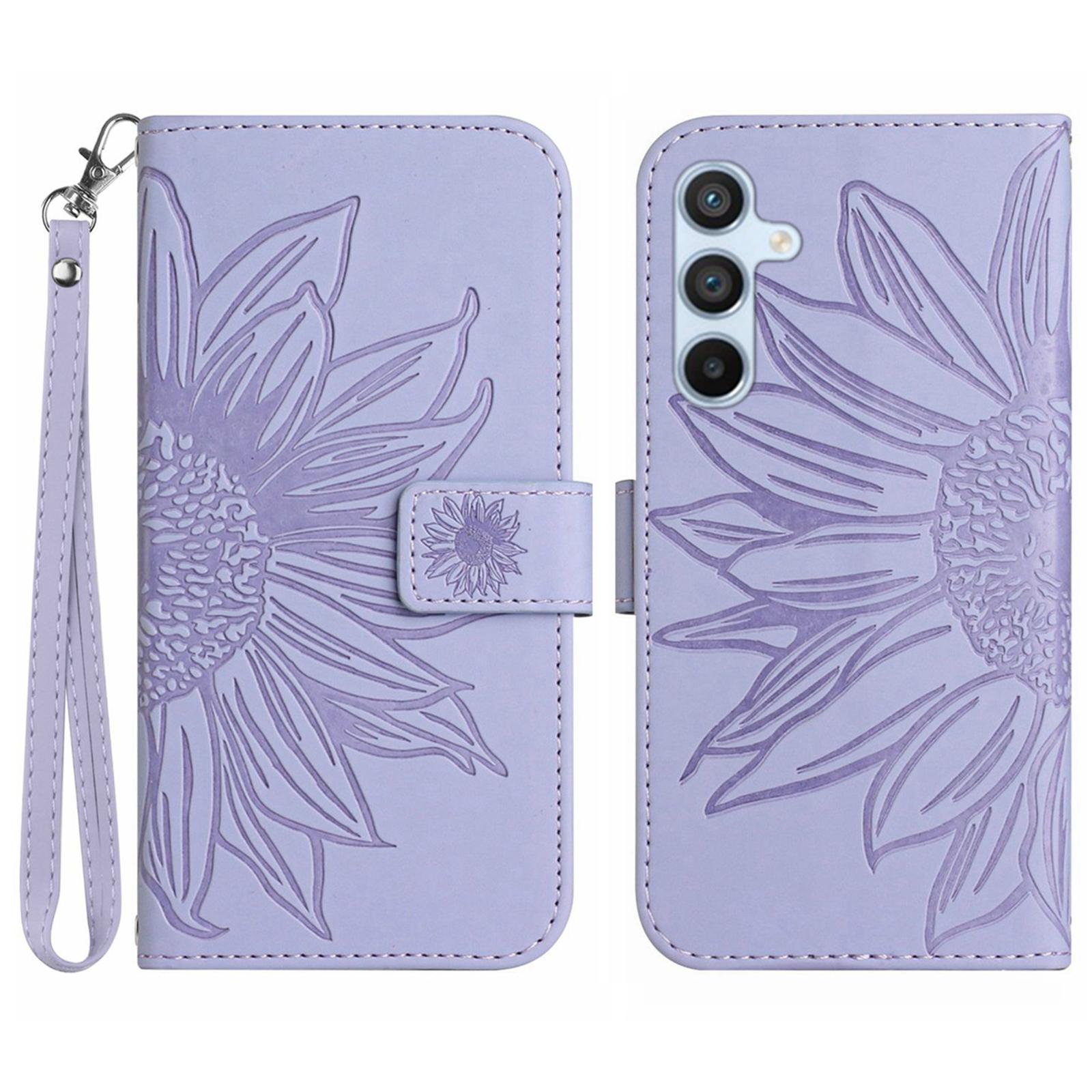 

HT04 For Samsung Galaxy A37 5G/A36 5G Case Sunflower Imprint Leather Wallet Phone Cover with Wrist Strap C
