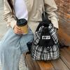 Woolen Plaid Drawstring Shoulder Bag Trendy Student Schoolbag Simple Personalized Backpack