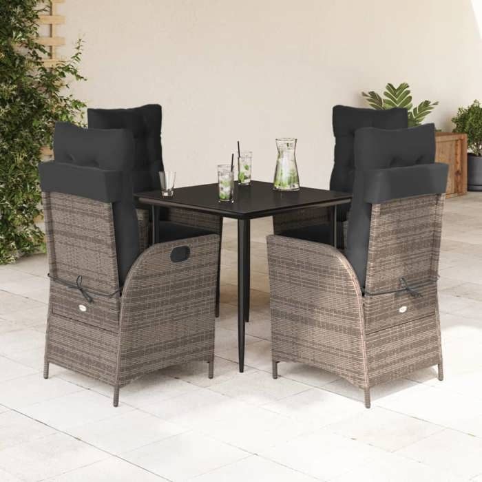 VidaXL Ensemble à Manger de Jardin avec Coussins 5 pcs, Table et Chaises avec Dossier Réglable, Meubles d'Extérieur, 3213216