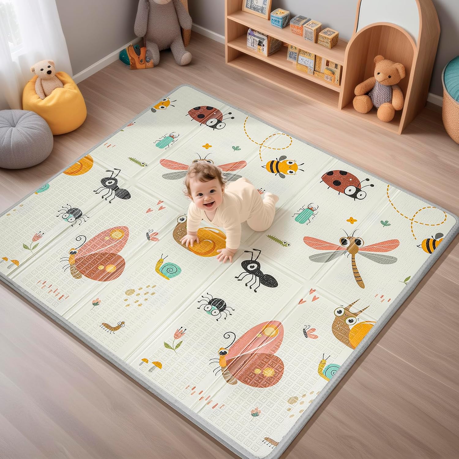 Складной детский игровой коврик, PIGLOG, толщиной 0,6 дюйма, водонепроницаемый, для младенцев и малышей, безопасный пенопластовый коврик для игр на животике 127x127x1 CM