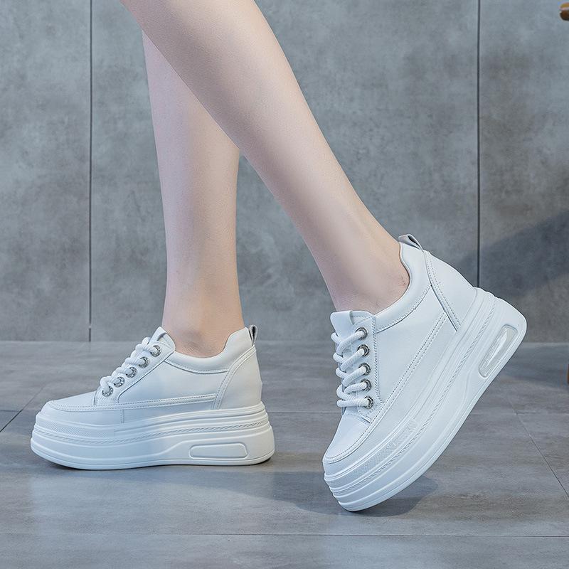 Platform muffin shoes women's spring new rhinestone lace-up small height-increasing sports shoes high-end casual shoes