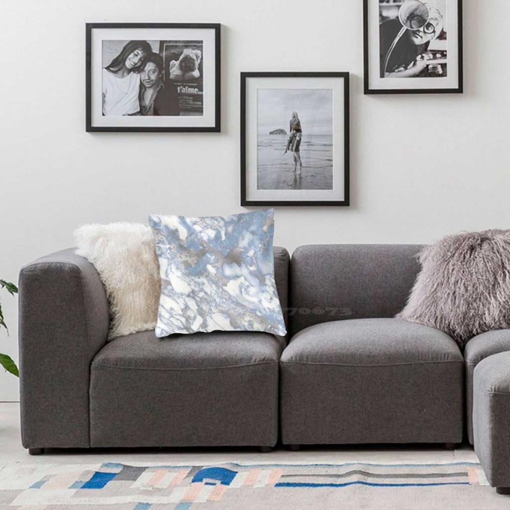 Pale Blue And Silver White Marble Effect Pattern Throw Cushion Pillow Cover Pillowcase Blue Silver Marble Blue Marble Pattern