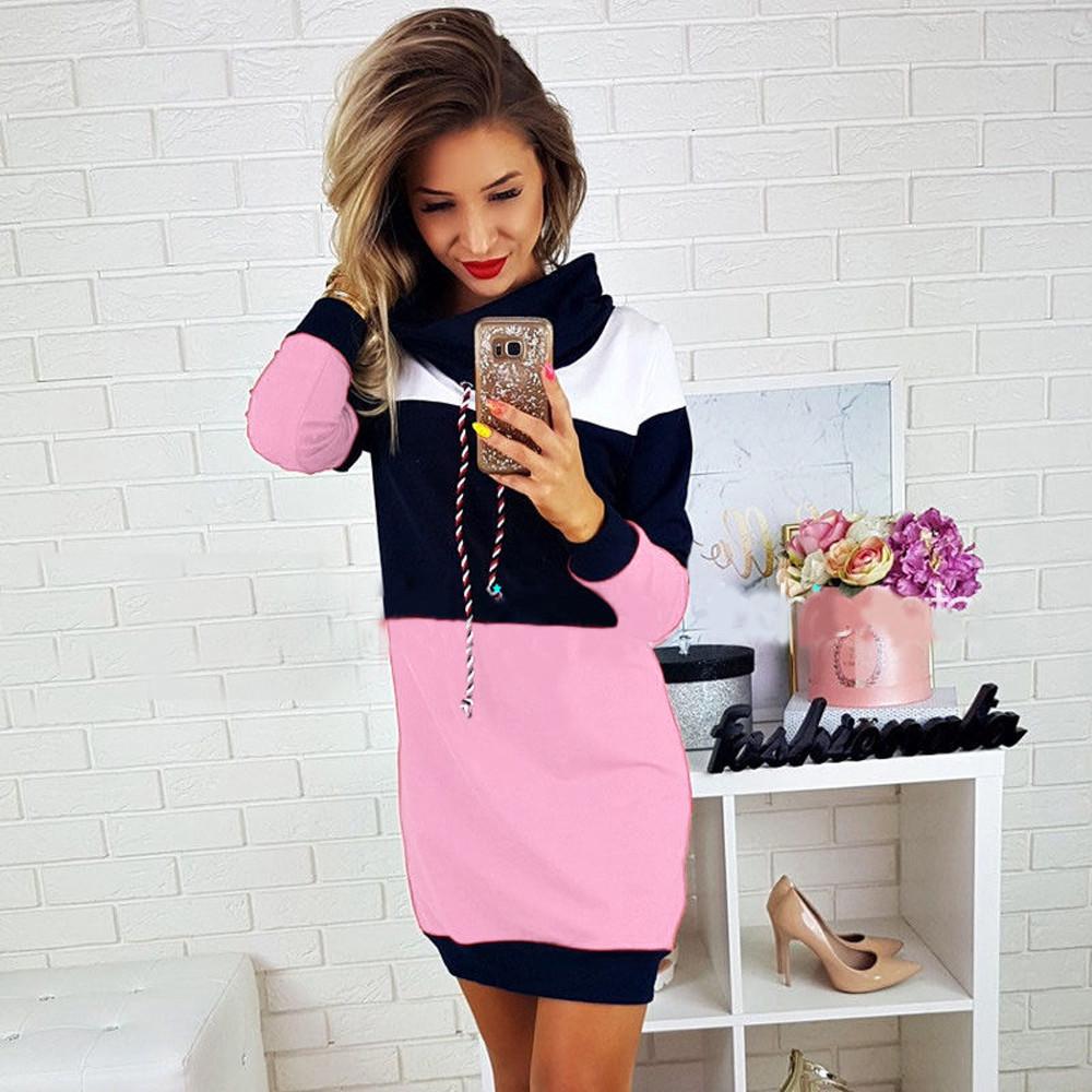 2020 Europäisches & Amerikanisches Farbblock Slim Fit Kleid mit hohem Kragen für Damen
