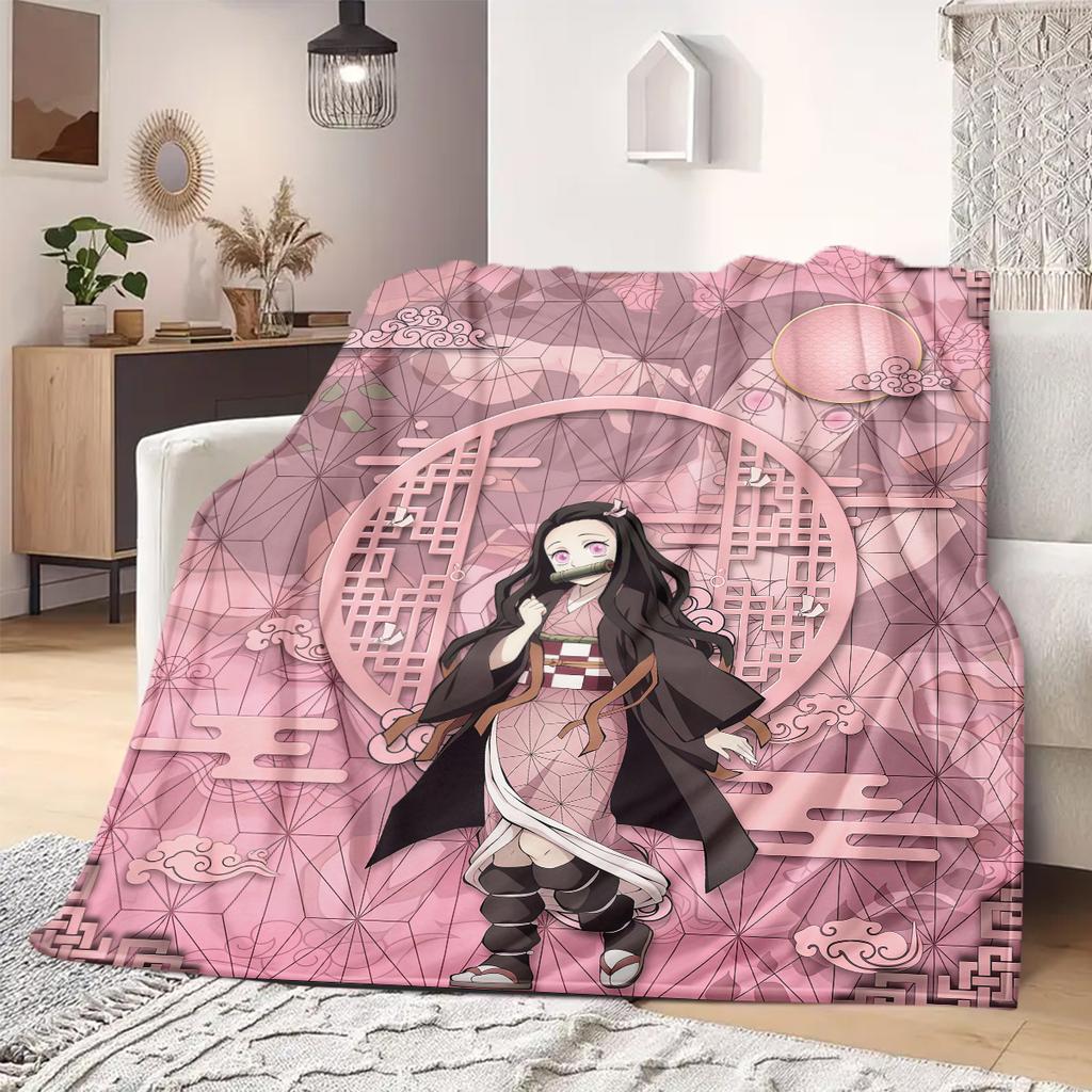 Demon Slayer Art Flannel Blanket Creative Print Great For Sofa Bedroom Chair Bed Picnic Travel -HE30