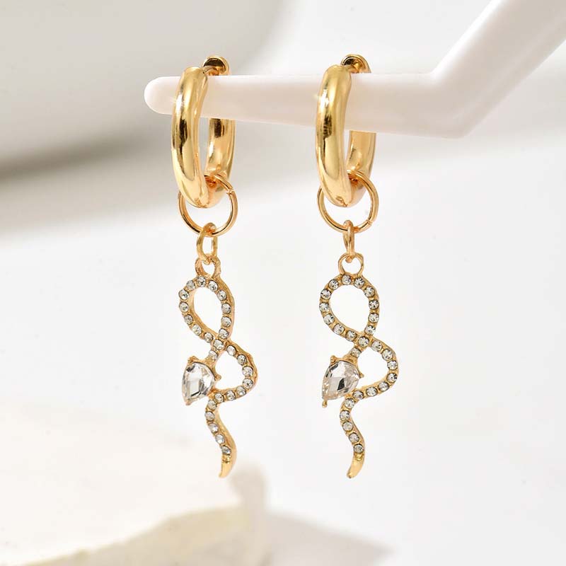 Fashion Gold Color Snake Shape Pendant Earrings For Women Exquisite Crystal Long Twisted Dangle Earrings Jewelry Gift