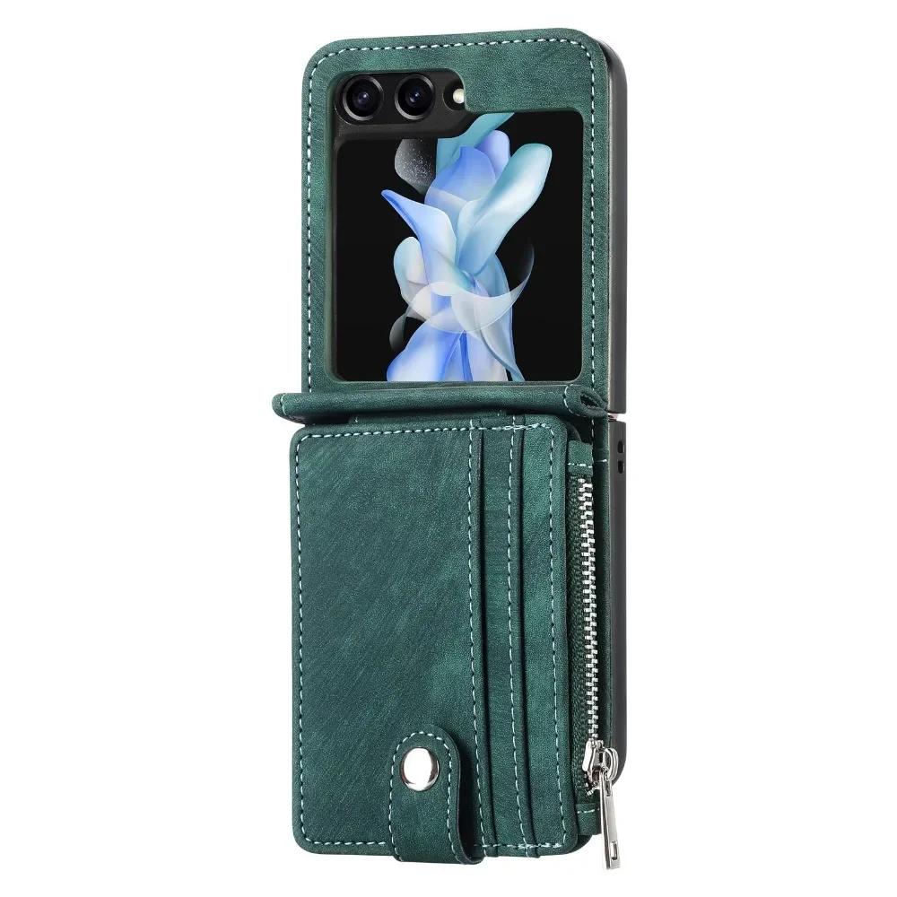Faux Leather Galaxy Z Flip 6 Wallet Phone Case with Removable Card Holder for Samsung Z Flip 5 4 3 Flip5 Flip4 Flip3 5G Cover