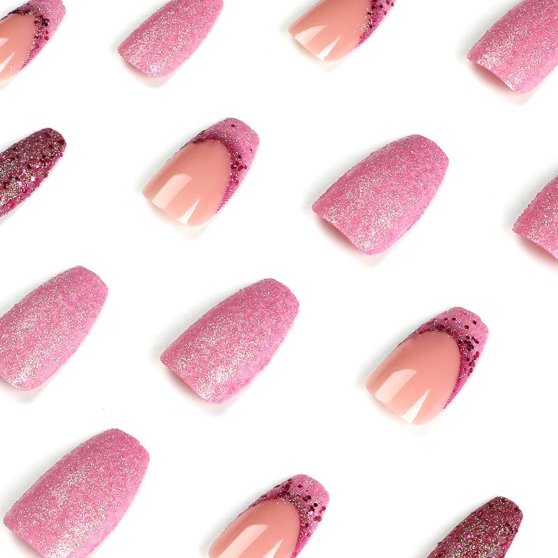 24 шт. Пудра для нігтів з фіолетовим блиском. Французький нейл-арт із блискітками. Наклейка для нігтів. Готовий знімний ніготь.