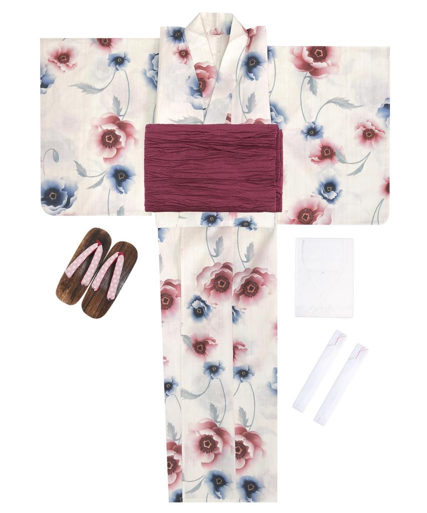 Yukata zestaw do zmiany heiko H jeden rozmiar pasuje [KYOETSU] zestaw, tkany, niebielony, 6-częściowy (yukata, obi, bielizna, geta, pasek) Kobiety (1.Śnieżnobiały,