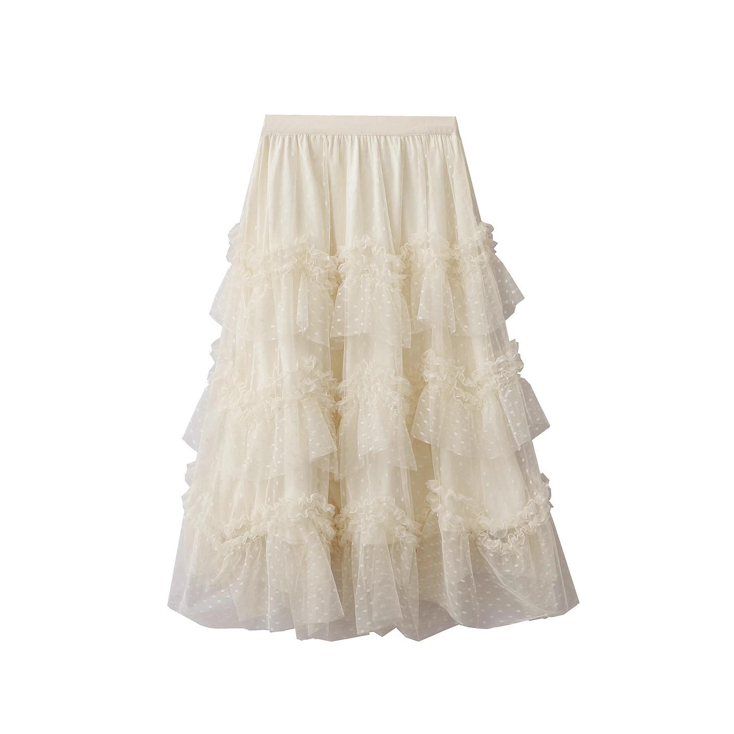 

Асимметричная сетчатая юбка в горошек с кружевом «Древесное ухо» – Женская осенне-зимняя юбка-торт в французском стиле, пышная, длинная One Size абрикосовый