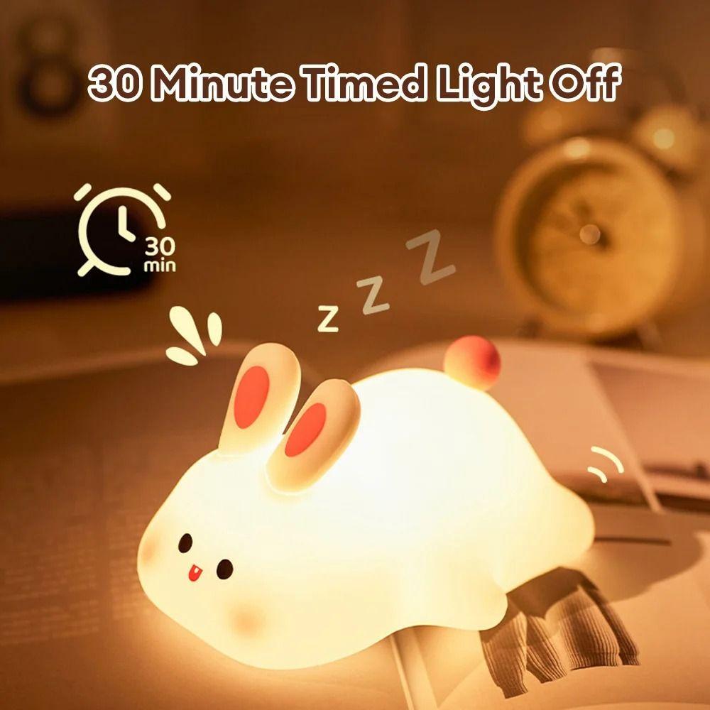 Rechargeable Rabbit Silicone Night Light Tap Control Bedside Decor Light  Children Toy