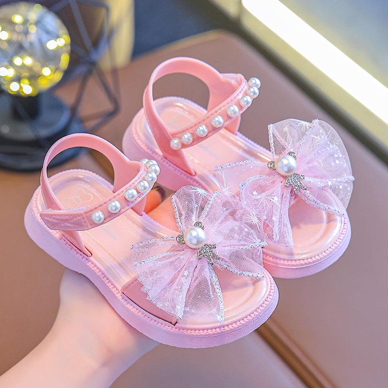 Sandalias de Niña Verano Zapatos de Princesa con Velcro de Suela Blanda para Niños Lazo Pequeño, Mediano, Grande Verano para Niñas