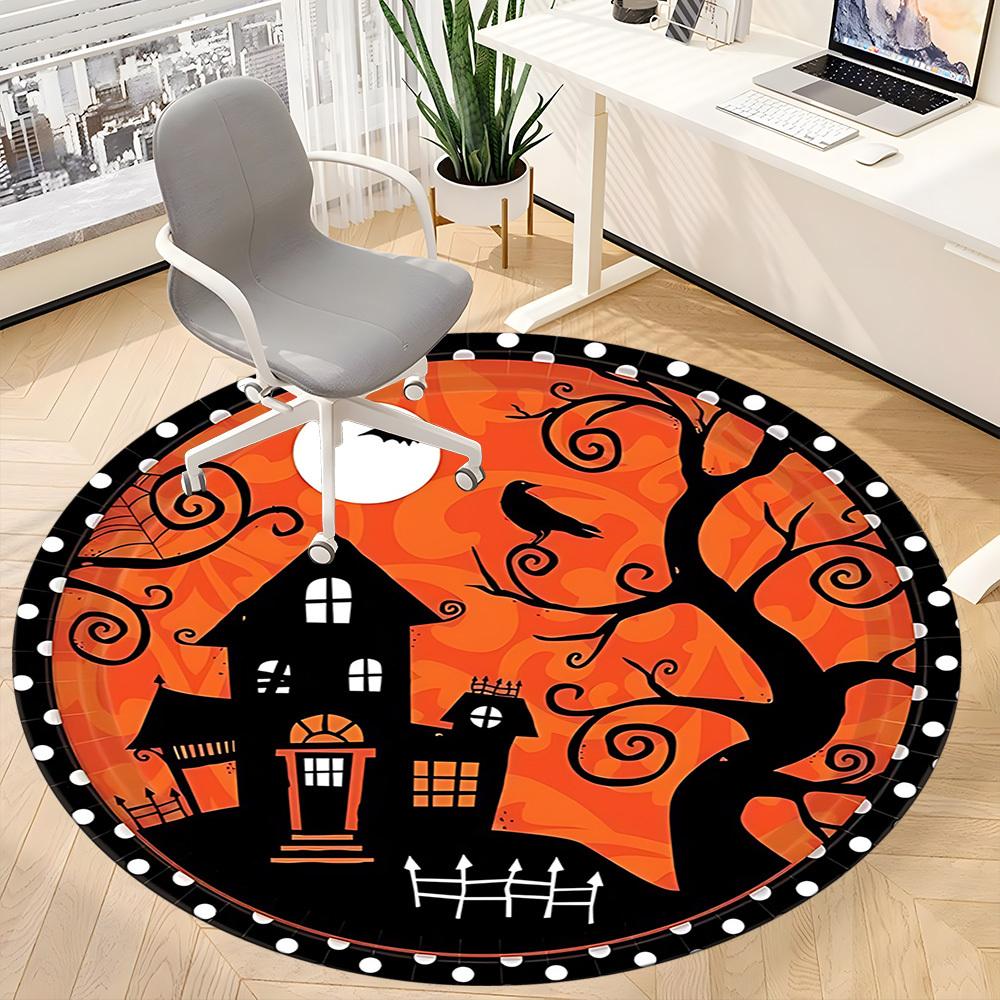 1 Stück Halloween Spukhaus Büro Runder Teppich, Unter Bürostühlen Schlafzimmer Wohnzimmer Heimdekoration, Raumdeko