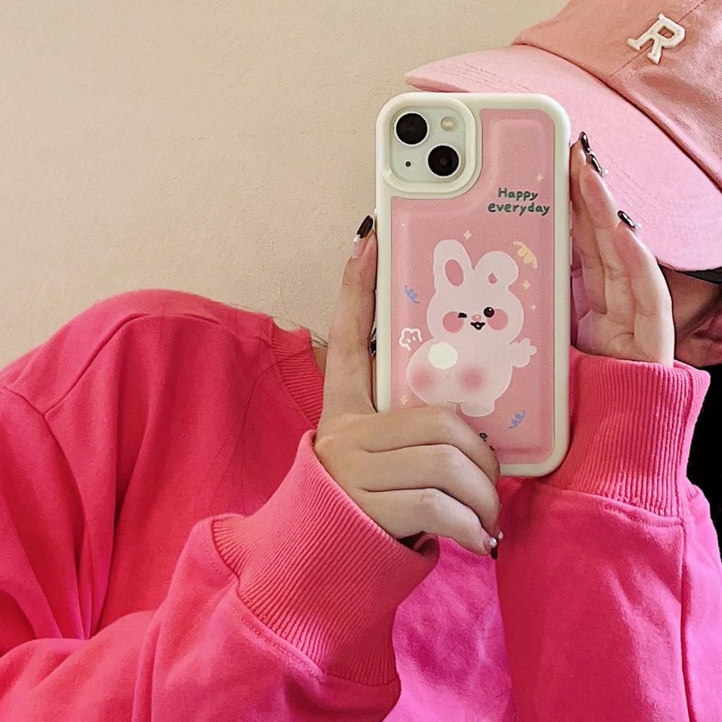 2023 oryginalny nowy skórzany królik uroczy króliczek z kreskówki szczęśliwy różowy futerał na telefon dla Iphone 11 13 12 Promax 14 Pro Max Plus Xsmax X Xr
