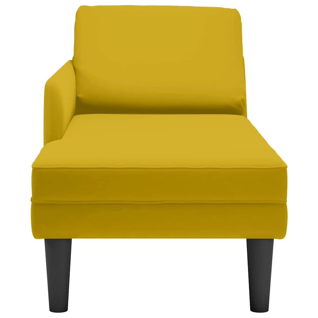 Chaise Longue with Cushion and Right Armrest Yellow Velvet
