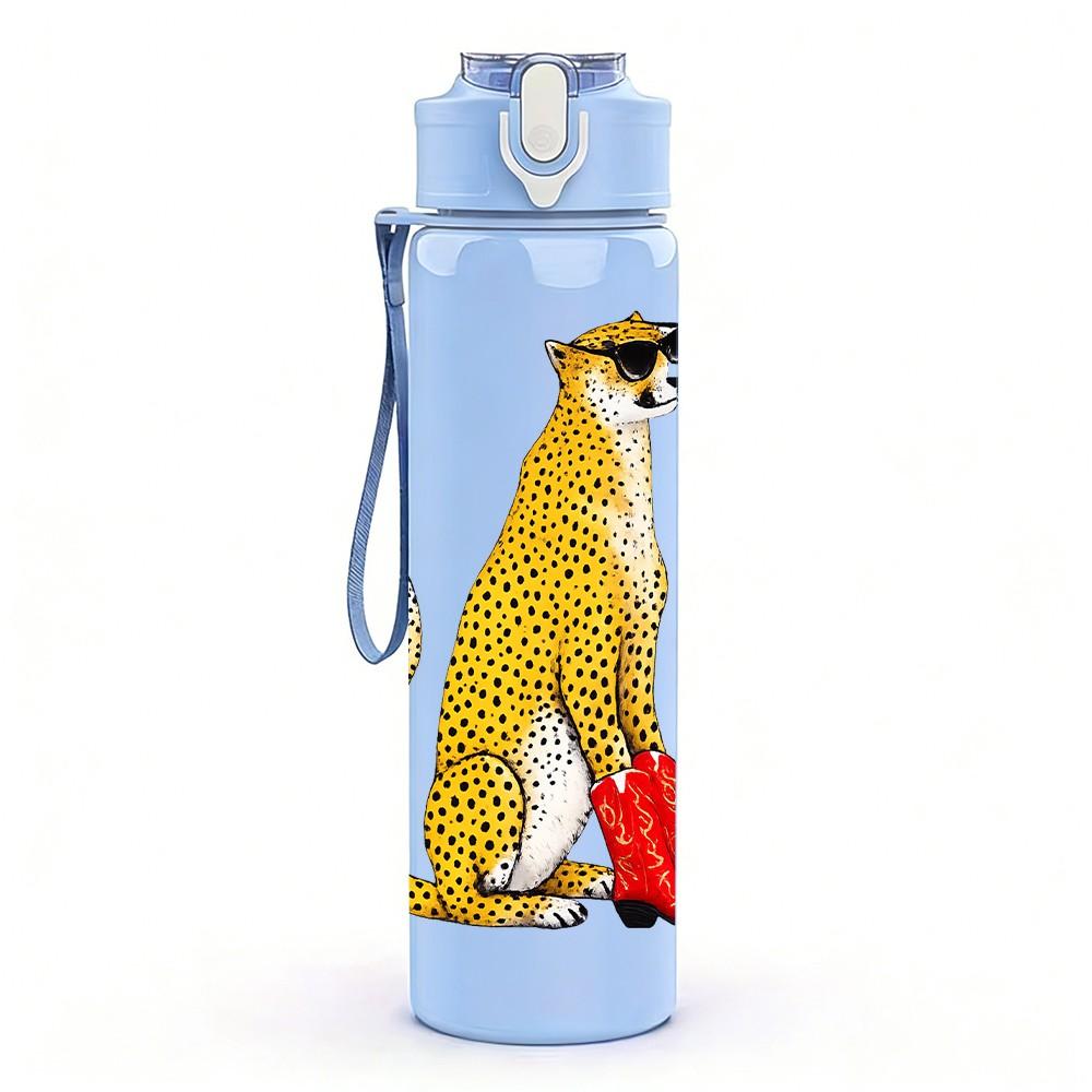 1PC Spotted Cheetah Wild Cat Animal Print 750ml Color Plastic Sports Water Bottle Leakproof Flip Straw Lid Suitable for Sports Office Home Use